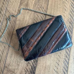 Morle reptile skin convertible clutch with chain